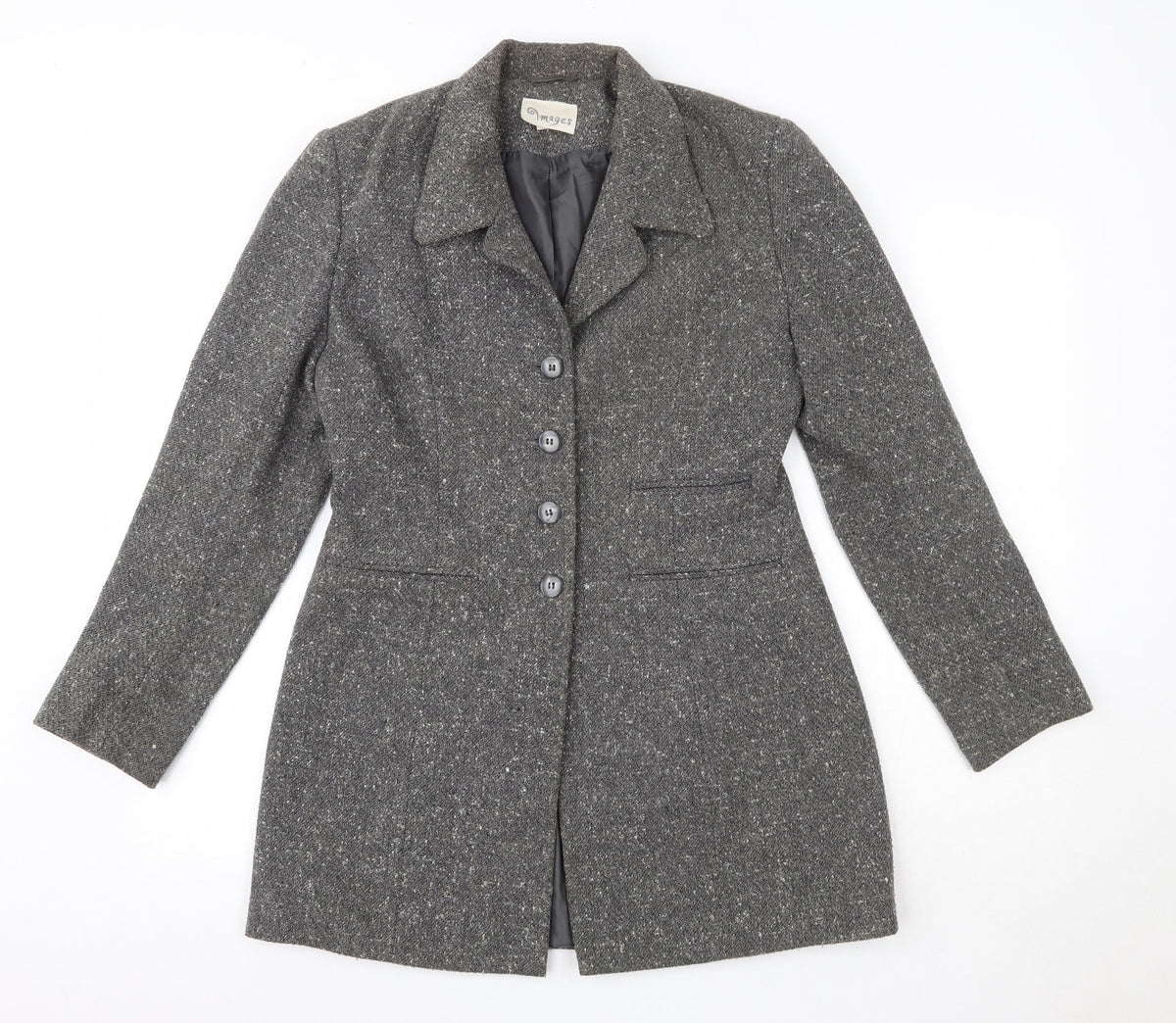 Additional front view of IMAGES women’s grey overcoat coat, size UK 12