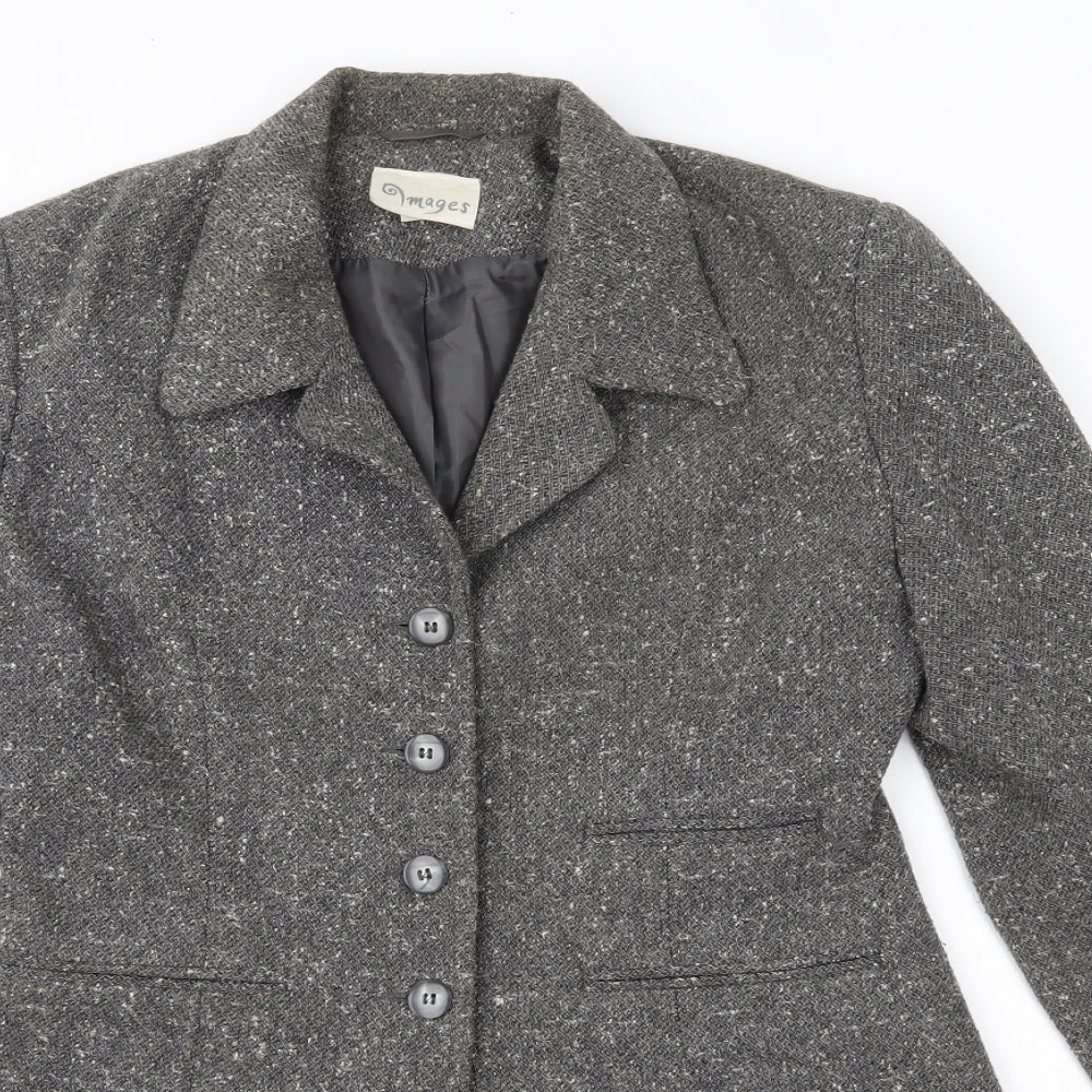 Close-up detail of IMAGES women’s grey overcoat coat, size UK 12