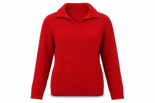 Front view of Isle women’s red collared acrylic jumper, size S
