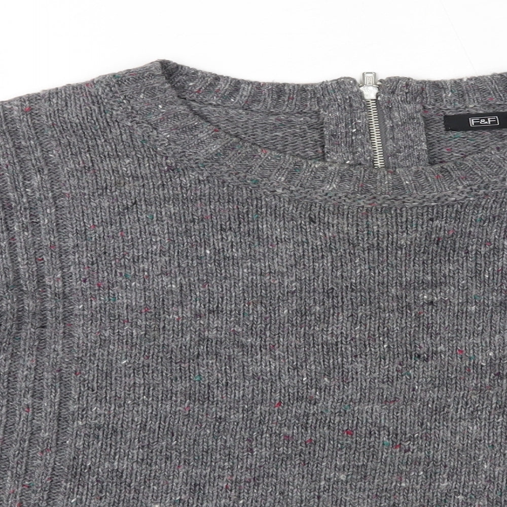 F&F Womens Grey Round Neck  Acrylic Pullover Jumper Size 12