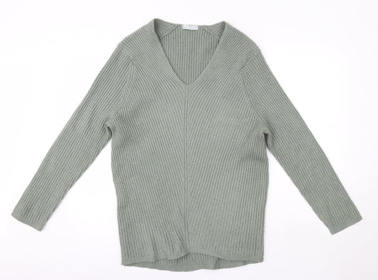 Primark Womens Green V-Neck  Polyester Pullover Jumper Size L