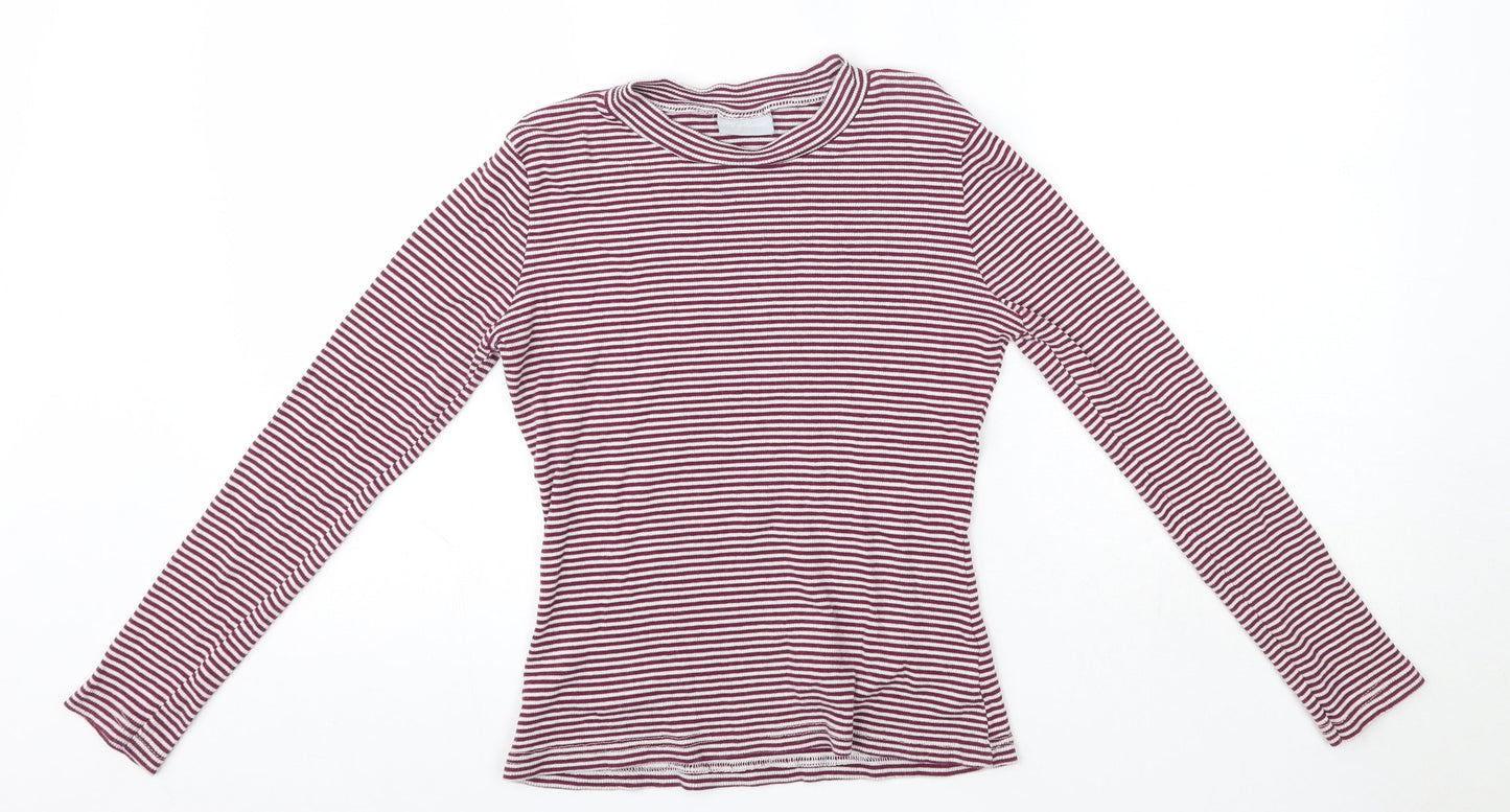 Matalan Girls Purple High Neck Striped Cotton Pullover Jumper Size 13 Years