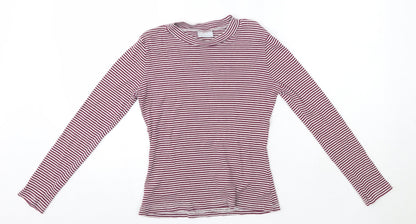 Matalan Girls Purple High Neck Striped Cotton Pullover Jumper Size 13 Years