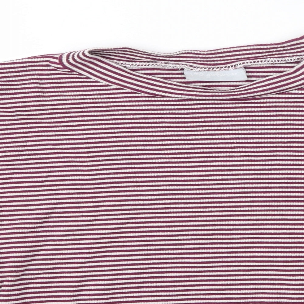 Matalan Girls Purple High Neck Striped Cotton Pullover Jumper Size 13 Years