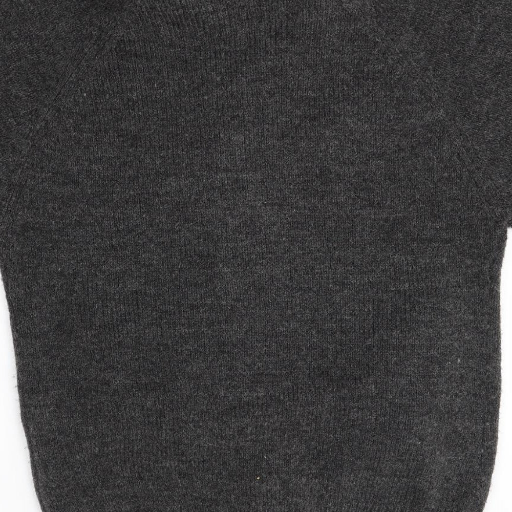 Brand and care label for Cherry women’s grey roll neck wool cardigan jumper, size M
