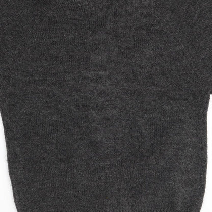 Brand and care label for Cherry women’s grey roll neck wool cardigan jumper, size M