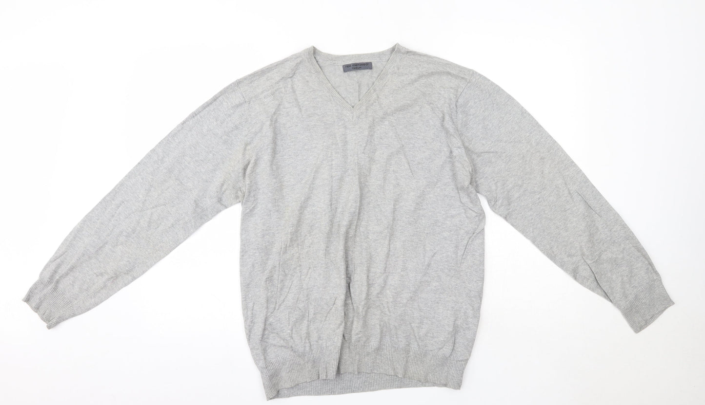 NEXT Mens Grey V-Neck  Cotton Pullover Jumper Size M