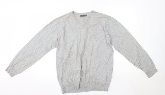NEXT Mens Grey V-Neck  Cotton Pullover Jumper Size M