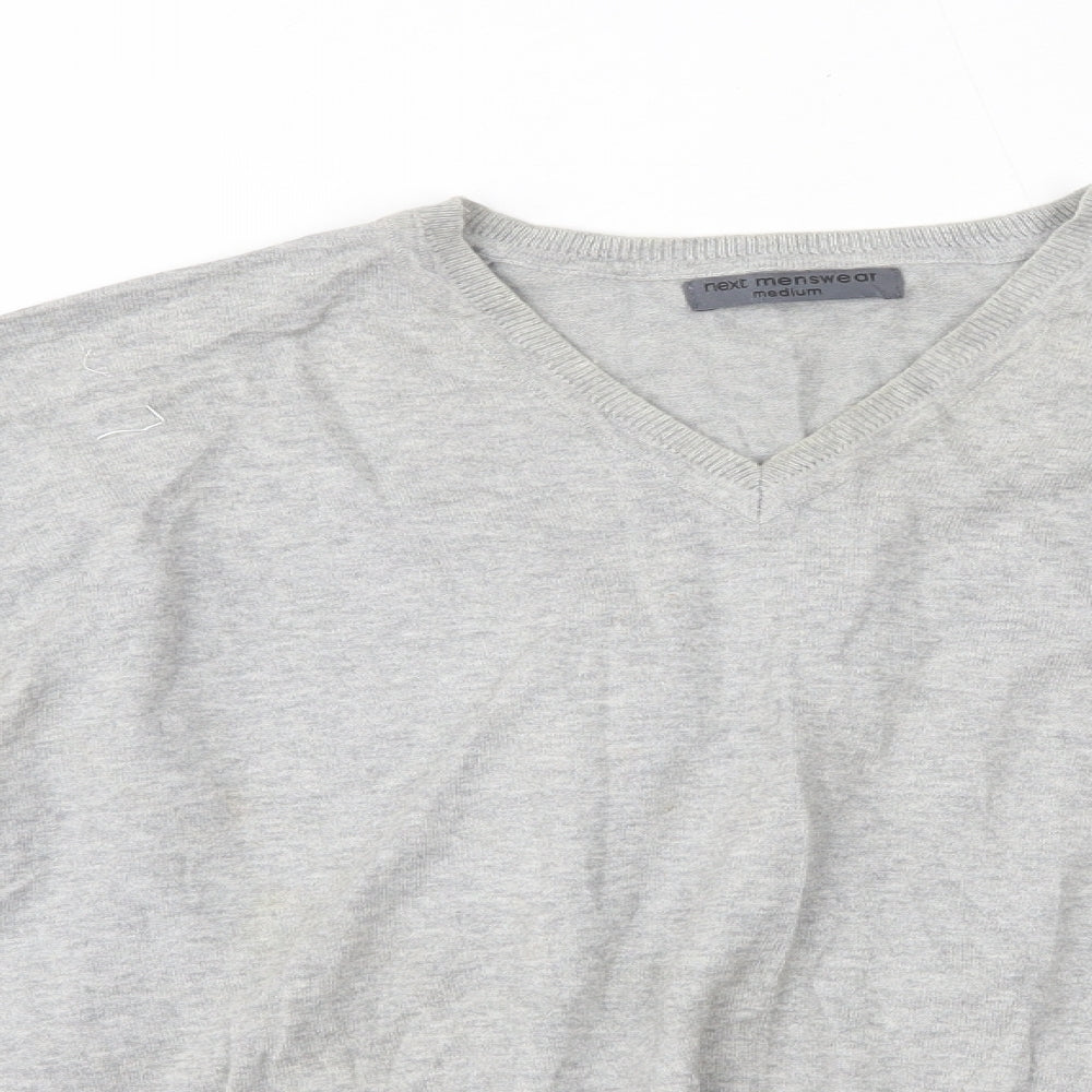 NEXT Mens Grey V-Neck  Cotton Pullover Jumper Size M