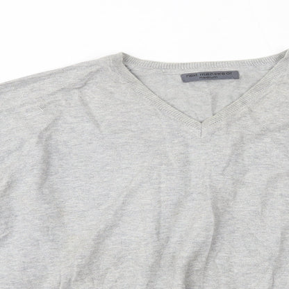 NEXT Mens Grey V-Neck  Cotton Pullover Jumper Size M