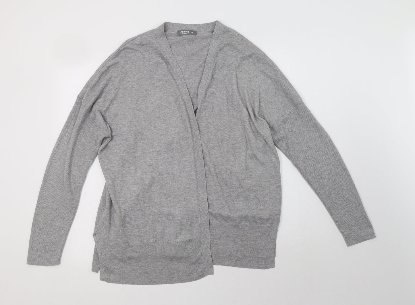 Nutmeg Womens Grey V-Neck  Nylon Cardigan Jumper Size 14