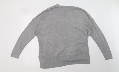 Nutmeg Womens Grey V-Neck  Nylon Cardigan Jumper Size 14