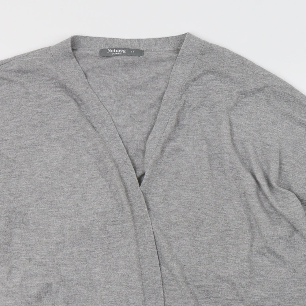 Nutmeg Womens Grey V-Neck  Nylon Cardigan Jumper Size 14