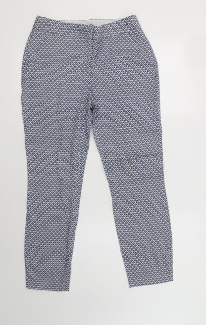 Primark Womens Blue Floral Cotton Dress Pants Trousers Size 8 L28 in Regular Hook & Loop