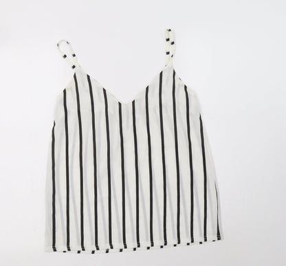 Figa Womens White Striped Polyester Camisole Tank Size S V-Neck