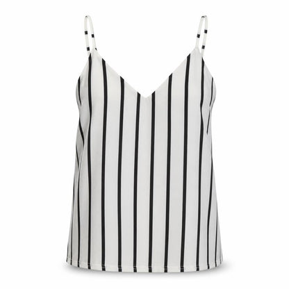 Front view of Figa women’s white striped polyester camisole tank, size S, v-neck
