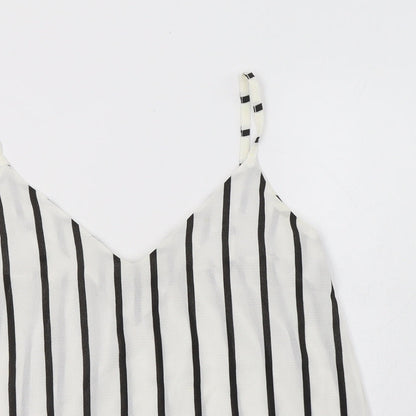 Figa Womens White Striped Polyester Camisole Tank Size S V-Neck