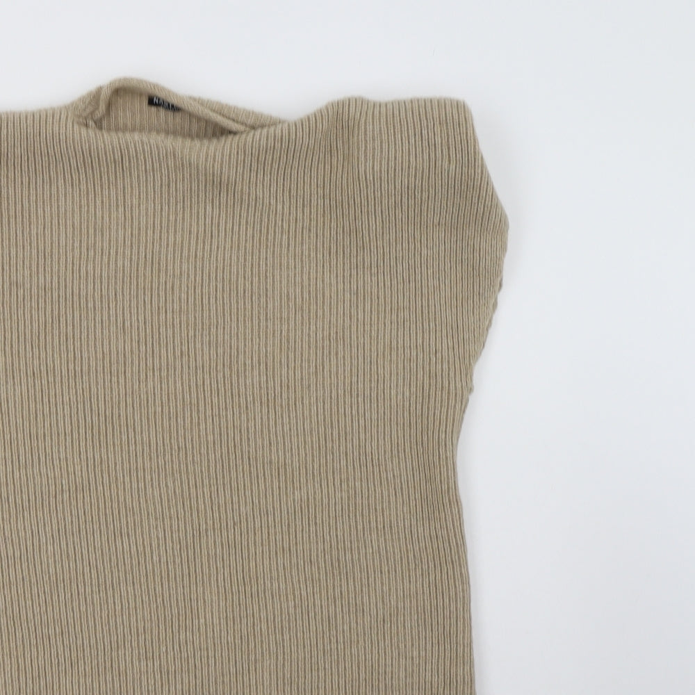 Nasty Gal Womens Beige  Acrylic Jumper Dress  Size S  Mock Neck  - Shoulder Pads