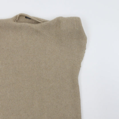 Nasty Gal Womens Beige  Acrylic Jumper Dress  Size S  Mock Neck  - Shoulder Pads
