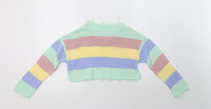 I-X London Womens Multicoloured Crew Neck Striped Acrylic Henley Jumper Size S   - Cropped