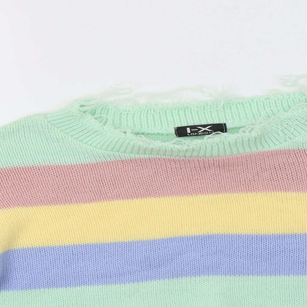 I-X London Womens Multicoloured Crew Neck Striped Acrylic Henley Jumper Size S   - Cropped