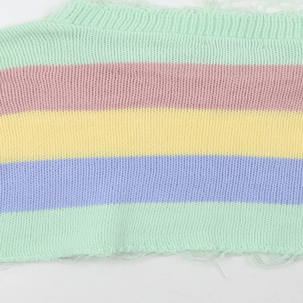 I-X London Womens Multicoloured Crew Neck Striped Acrylic Henley Jumper Size S   - Cropped