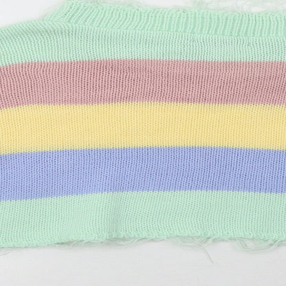 I-X London Womens Multicoloured Crew Neck Striped Acrylic Henley Jumper Size S   - Cropped