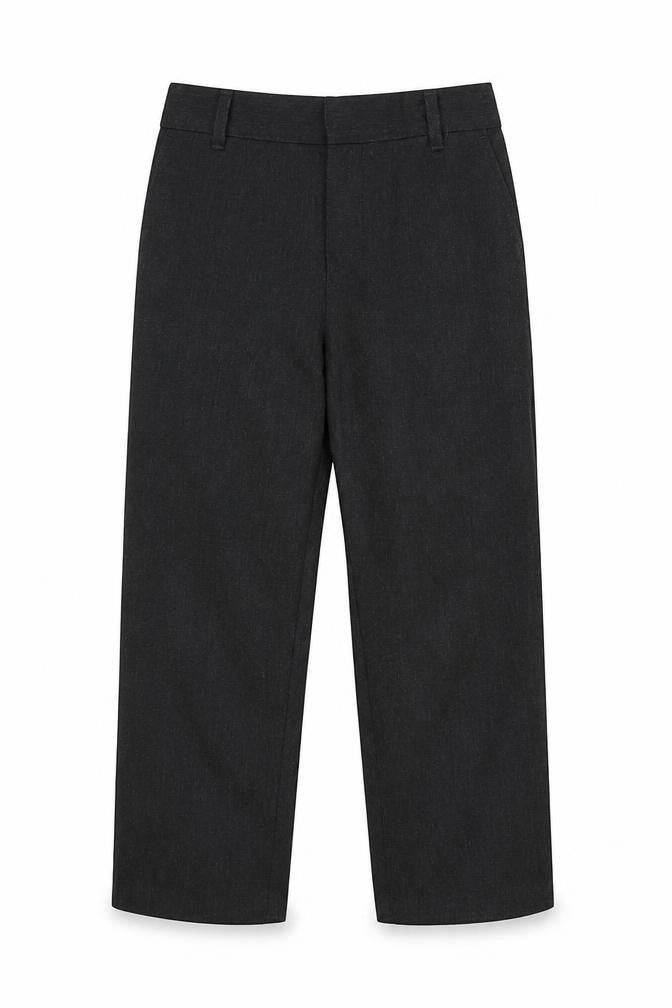 Front view of F&F boys’ grey polyester dress pants trousers, size 5-6, years regular hook & loop - school wear