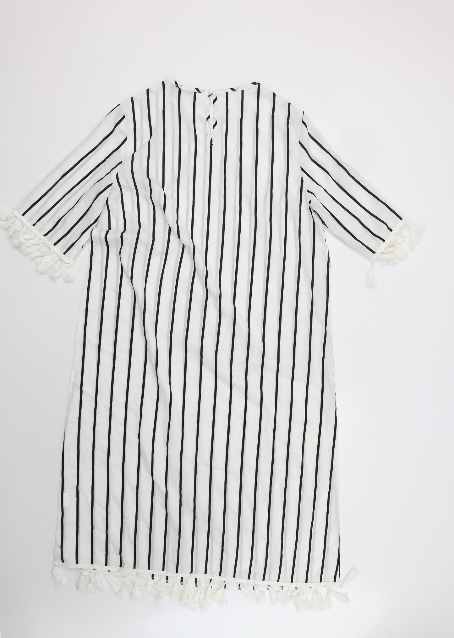 SheIn Womens White Striped Polyester A-Line  Size L  Crew Neck Button