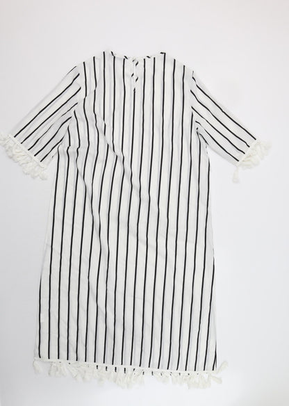 SheIn Womens White Striped Polyester A-Line  Size L  Crew Neck Button