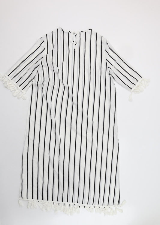 SheIn Womens White Striped Polyester A-Line  Size L  Crew Neck Button
