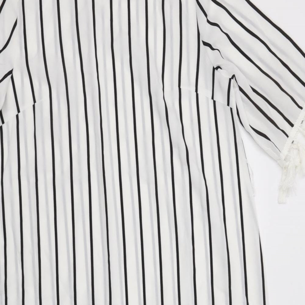 SheIn Womens White Striped Polyester A-Line  Size L  Crew Neck Button