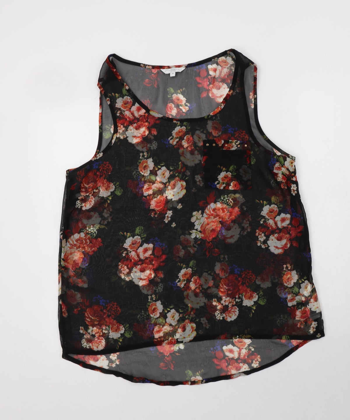 Front view of New women’s polyester basic blouse, size UK 14, scoop neck