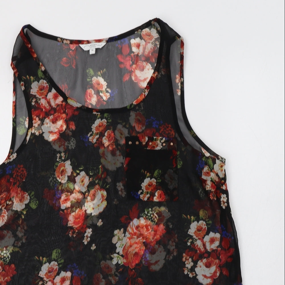 Close-up detail of New women’s polyester basic blouse, size UK 14, scoop neck