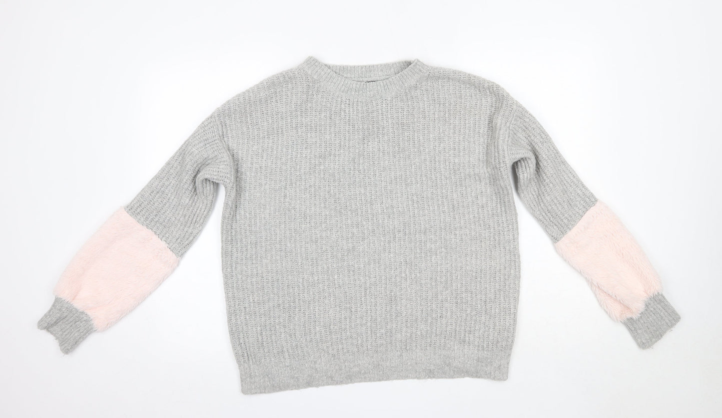 Primark Womens Grey Round Neck  Acrylic Pullover Jumper Size M