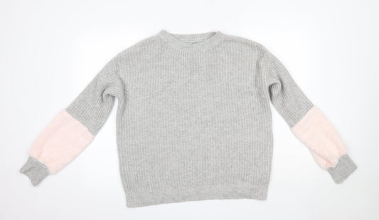 Primark Womens Grey Round Neck  Acrylic Pullover Jumper Size M