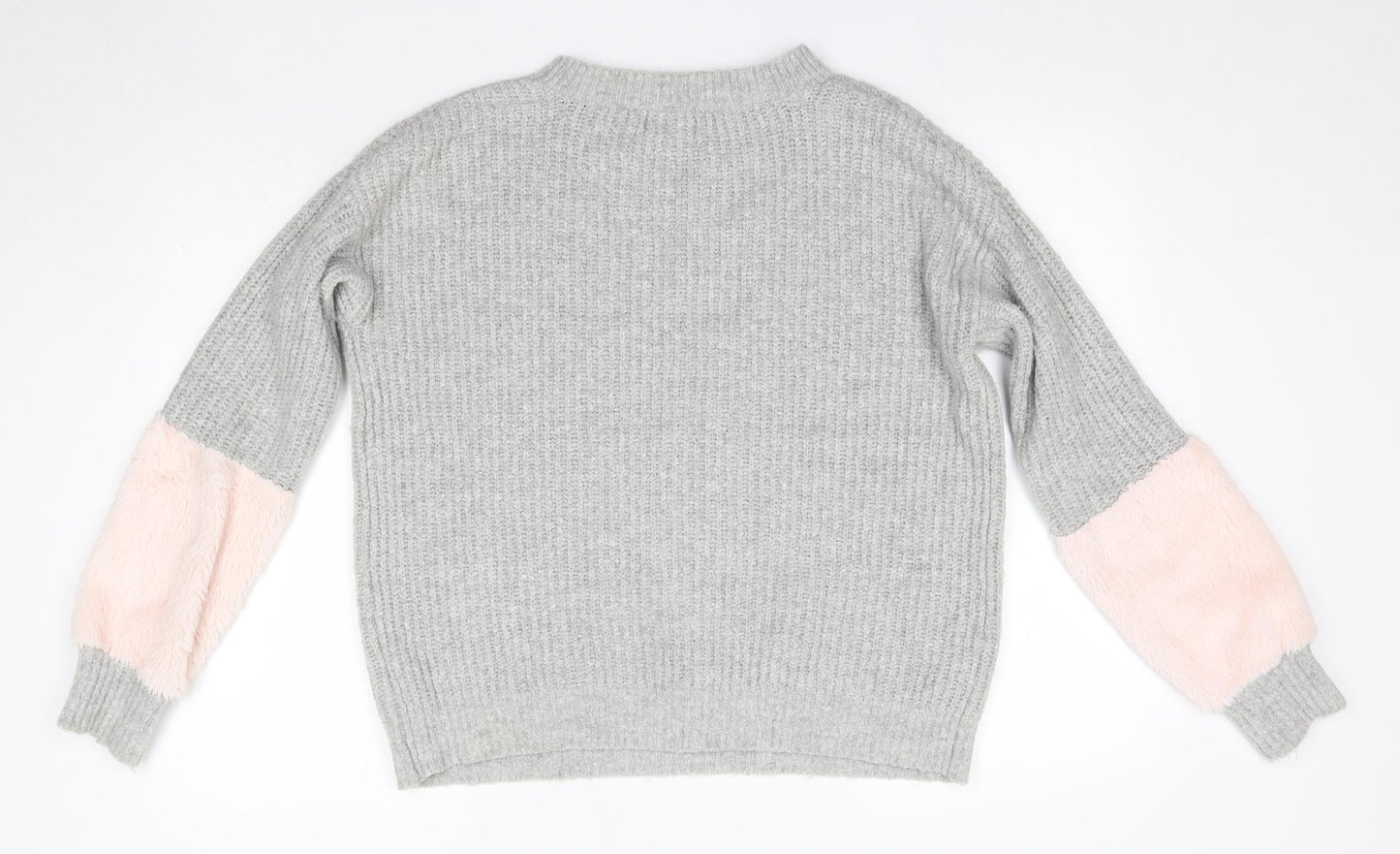 Primark Womens Grey Round Neck  Acrylic Pullover Jumper Size M