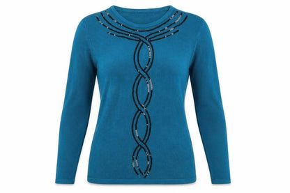 Bonmarché Womens Blue Round Neck Acrylic Pullover Jumper Size S