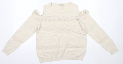 George Womens Beige Round Neck  Cotton Pullover Jumper Size 12