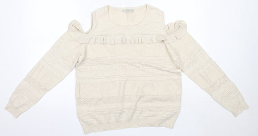 George Womens Beige Round Neck  Cotton Pullover Jumper Size 12