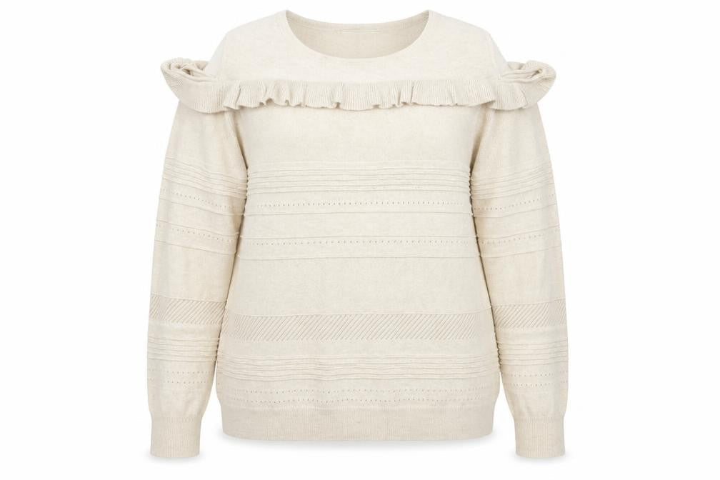 Front view of George women’s beige round neck cotton jumper, size UK 12