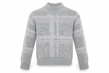 Front view of Primark girls’ grey high neck acrylic jumper, size 7-8, years