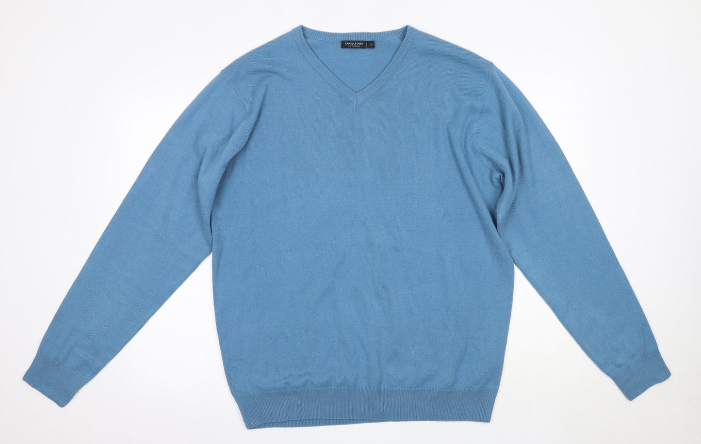 Capsule Mens Blue V-Neck  Acrylic Pullover Jumper Size L