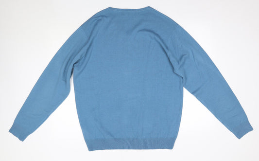 Capsule Mens Blue V-Neck  Acrylic Pullover Jumper Size L