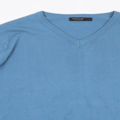 Capsule Mens Blue V-Neck  Acrylic Pullover Jumper Size L