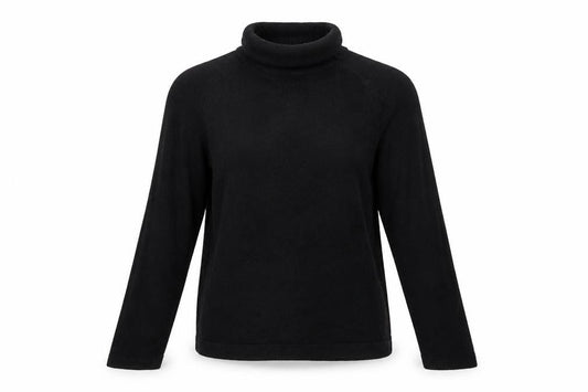 Front view of Originals women’s black roll neck acrylic jumper, size UK 10