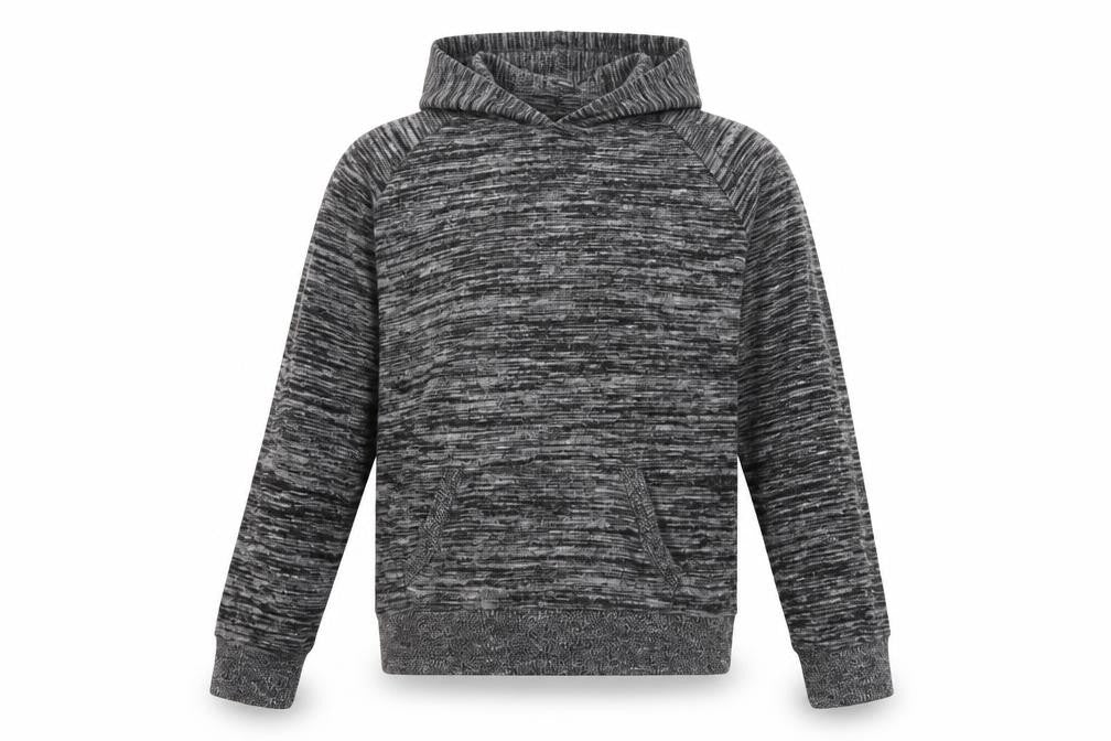 Front view of Miss Evie girls’ grey polyester pullover hoodie, size 11-12, years