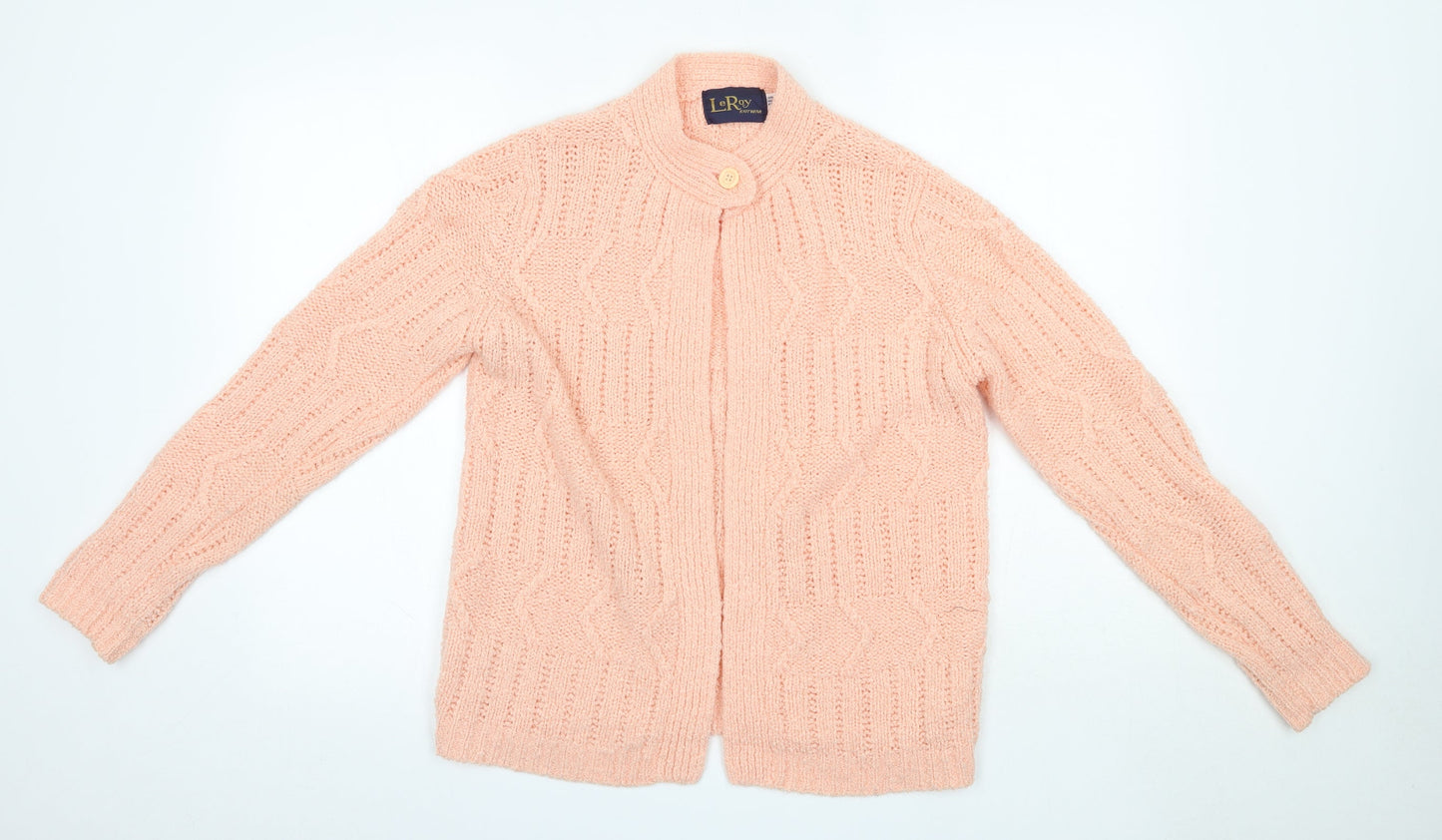 Le Roy Womens Pink Round Neck  Acrylic Cardigan Jumper Size L