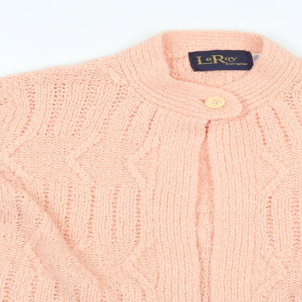 Le Roy Womens Pink Round Neck  Acrylic Cardigan Jumper Size L