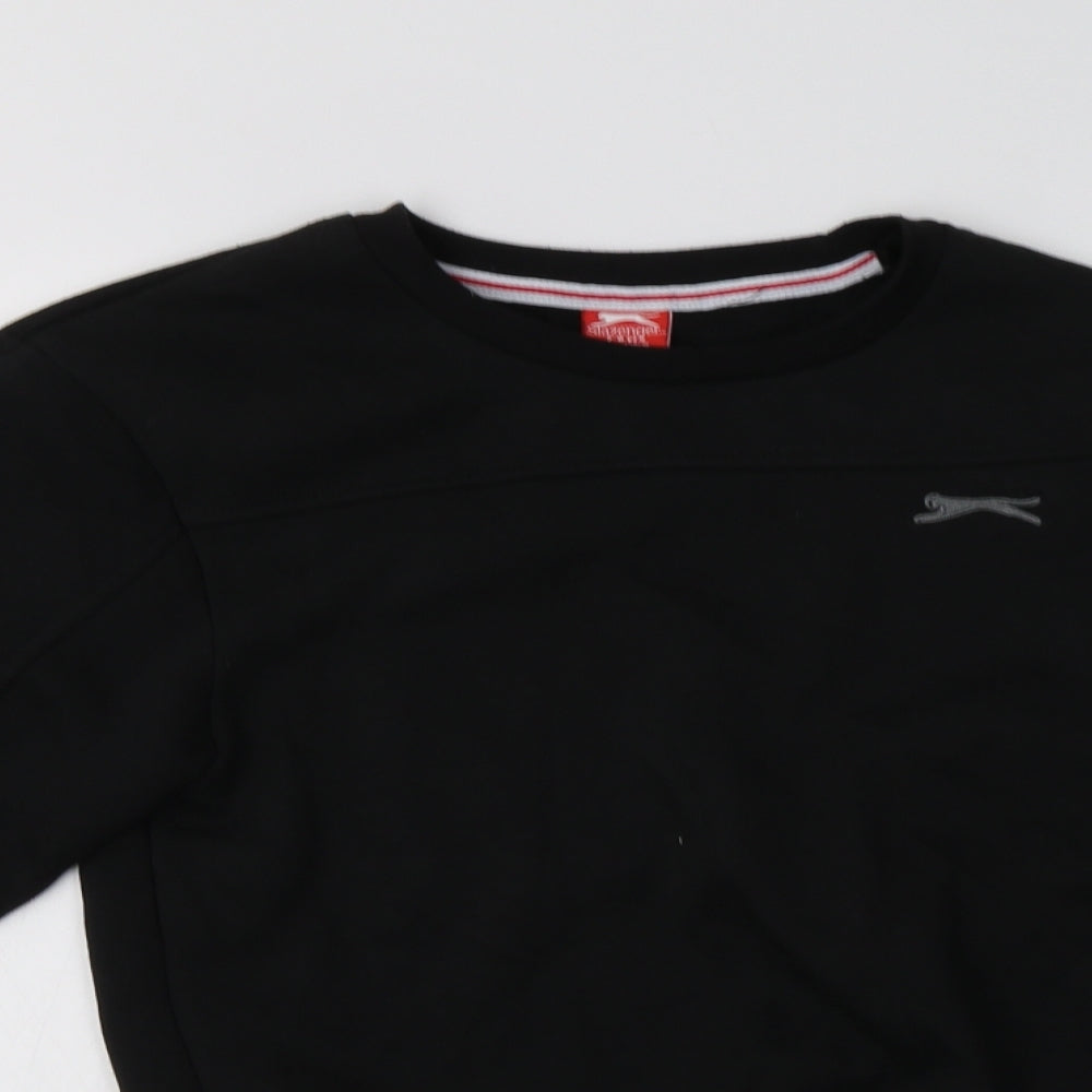 Close-up detail of Slazenger boys’ black polyester pullover sweatshirt, size 7-8, years